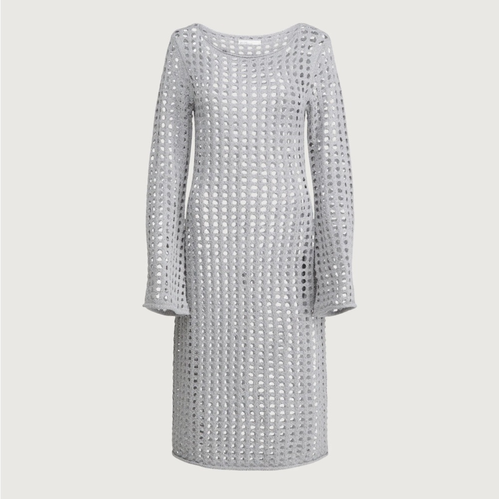OAK + FORT MIDI OPEN KNIT SWIMSUIT COVERUP DRESS XS Grey